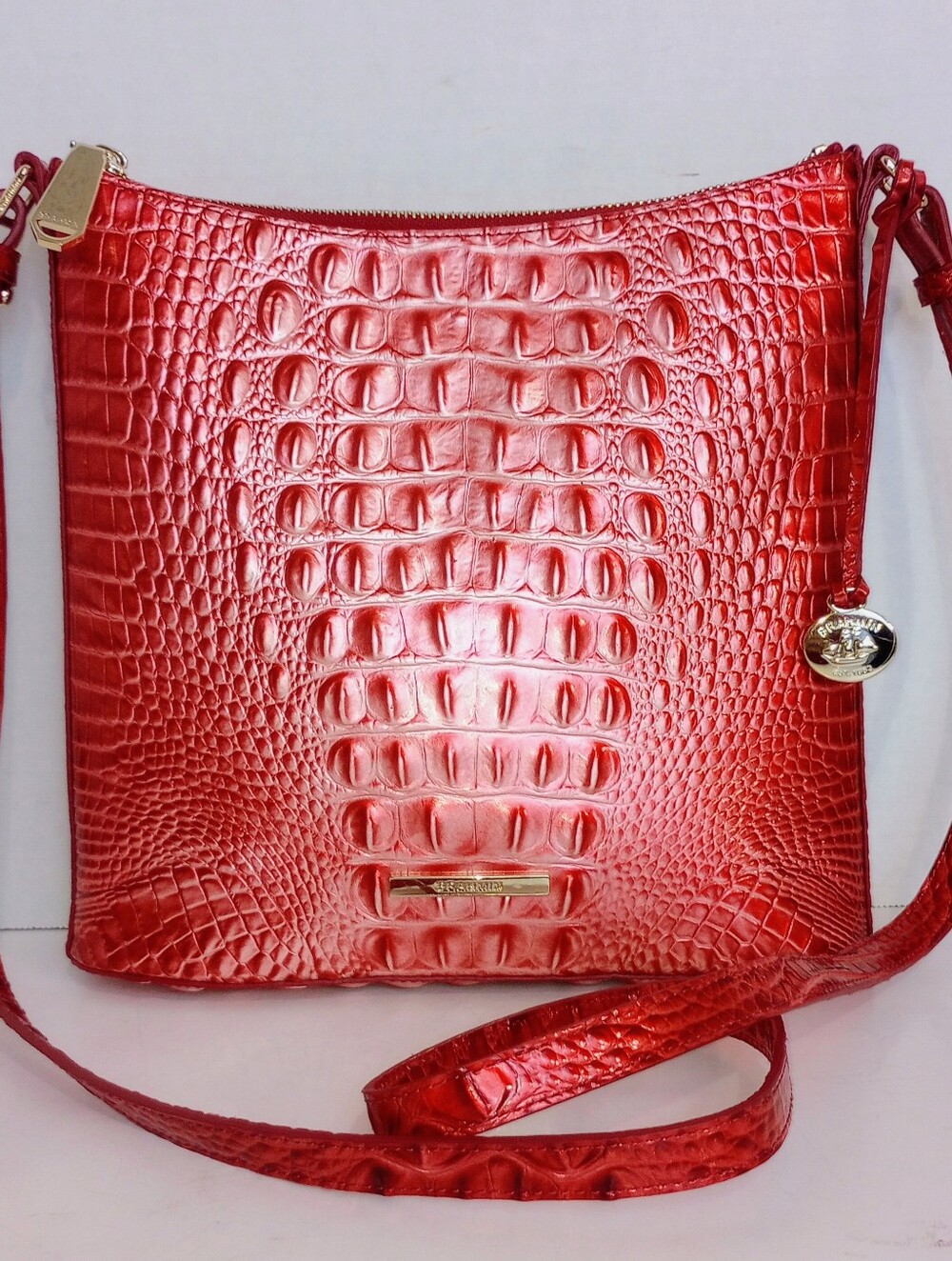 Brahmin Embrace Melbourne Katie Croc Embossed Leather Crossbody Shoulder Bag